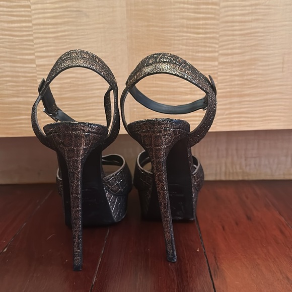 Saint Laurent Paris Metallic Bronze Leather Platform Sandals - Picture 3 of 7